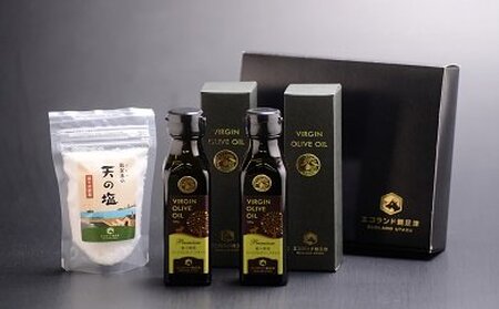 オリーブオイルセット プレミアムVIRGIN OLIVE OIL100g 2本 天の塩100g 1個 FAH-0145