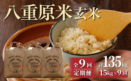 【寄附額改訂↓】令和8年新米予約【9回定期便】八重原米15kg（5kg×3袋）合計135kg 玄米　※2026年10月以降順次発送｜笹屋農園「農薬削減長野県認証取得」先行予約 お米
