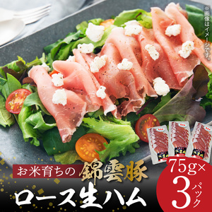 【ブランド豚肉】お米育ちの「錦雲豚」　ロース生ハム　3パック_FN1305