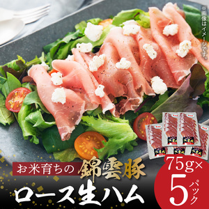 【ブランド豚肉】お米育ちの「錦雲豚」　ロース生ハム　5パック_FN1405