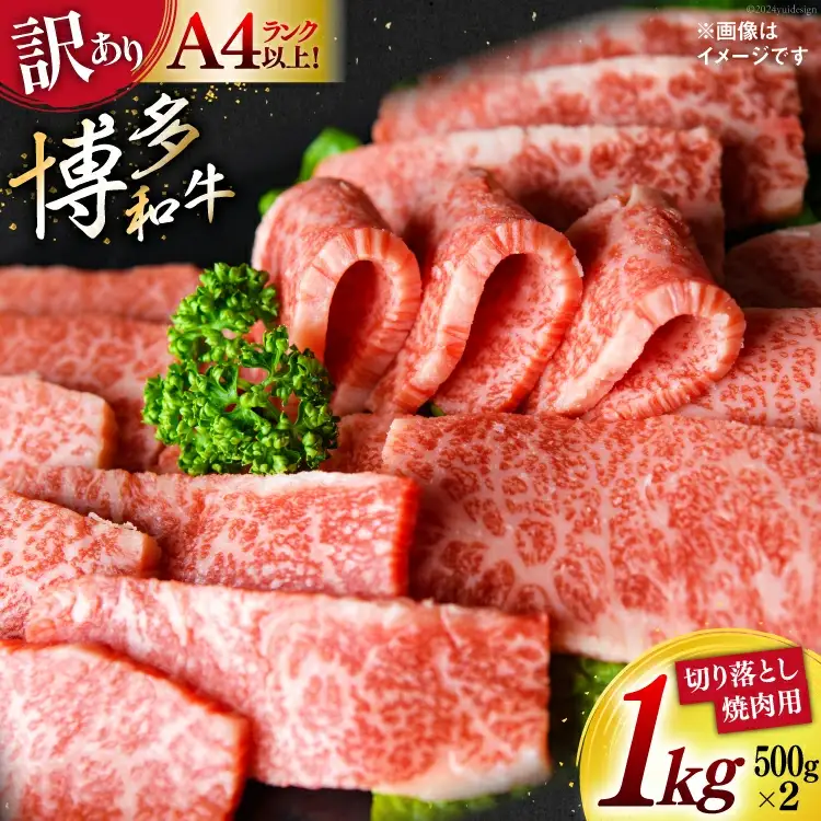 訳あり 博多和牛 A4～A5 切り落とし 焼肉 (肩ロース or バラ）500g×2 計1kg 化粧箱 / MEAT PLUS / 福岡県 筑紫野市 [21760470]