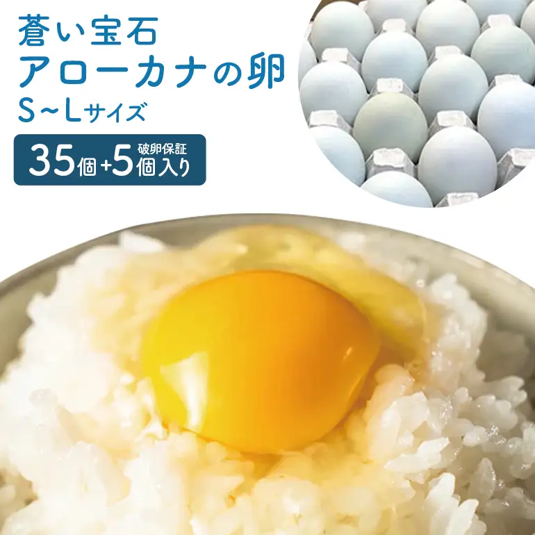 はっこう卵 アローカナ S~L サイズ 35個 +破卵保障5個 卵 サイズ おまかせ 青卵 鶏卵 たまご タマゴ 優良醗酵飼料 おいしい 生卵 味卵 煮卵 目玉焼き ゆで卵 キッシュ 朝食 沖縄 産地直送 上原養鶏場 沖縄県 糸満市 115-2