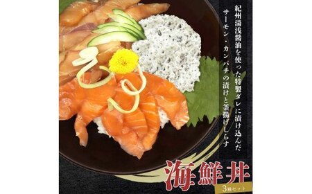  紀州湯浅醤油を使ったサーモンとカンパチの漬け＆釜揚げしらすの 海鮮丼 3種セット×2 計600g / サケ サーモン 鮭 冷凍 カンパチ しらす シラス 海鮮丼 おかず 人気 【uot757A】