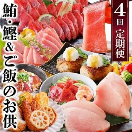 定期便(1年で4回配送)まぐろ・かつお＆ご飯のお供 EE-0043_刺身 魚介 鮪 鰹 中トロ びんちょうまぐろ ハンバーグ さつま揚げ ツナマヨ 人気 送料無料_【配送不可地域：離島】【1166764】