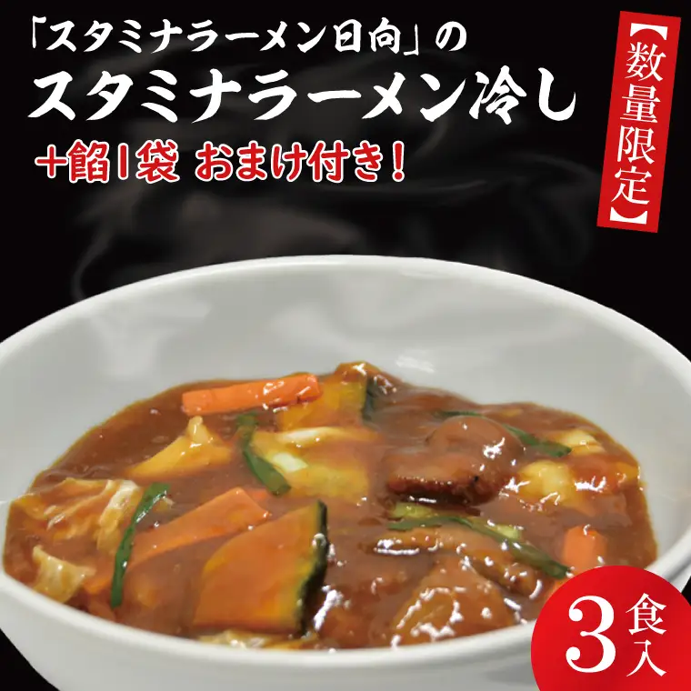 【日時指定必須】日曜朝のTVで紹介されました！「スタミナラーメン日向」のスタミナラーメン冷し（３食入り）【数量限定】+餡１袋 おまけ付き！（FF-8）