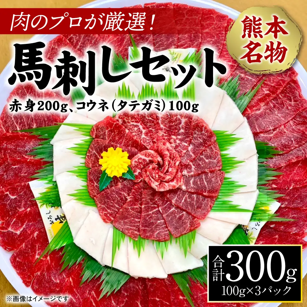 肉のプロが厳選！熊本名物！ 馬刺しセット (赤身200g、コウネ(タテガミ)100g) 計300g