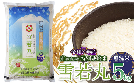 【令和7年産】斎藤農場の特別栽培米 雪若丸 無洗米 5kg(5kg×1袋) 山形県鶴岡市 [K-756]