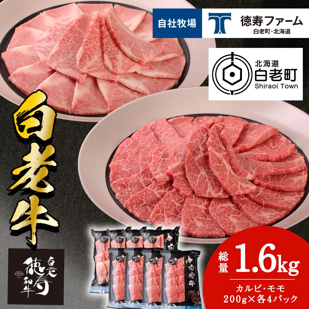 白老牛 焼肉 霜降り カルビ＆モモ セット 合計1.6kg（各800ｇ）特製焼肉のたれ付き ＜徳寿＞ BJ066
