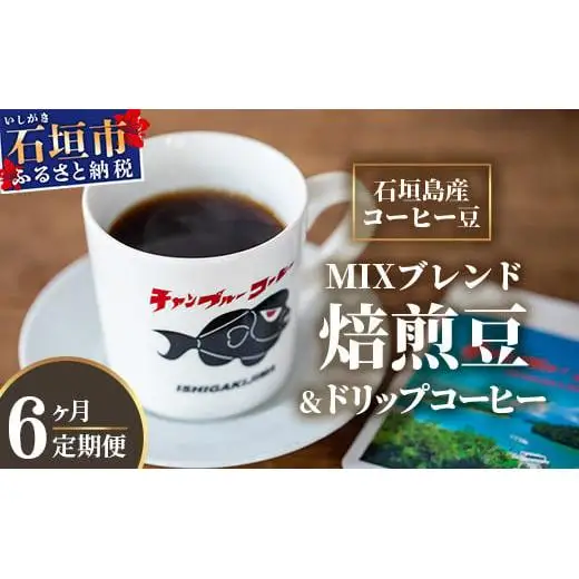 【6ヶ月定期便】石垣島産コーヒー豆MIXブレンド ドリップパック10個と焙煎豆100g×4袋セット  IW-5
