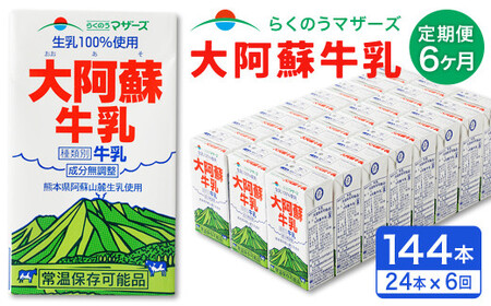 【6ヶ月定期便】大阿蘇 牛乳 250ml×24本×6回 合計36L 紙パック ミルク 成分無調整 