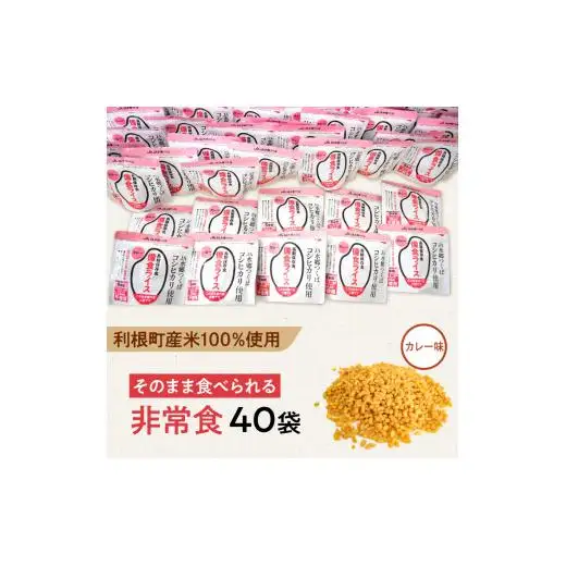 利根町産米100％使用　水不要！そのまま食べられる【非常食・備食ライス】カレー味（40袋）