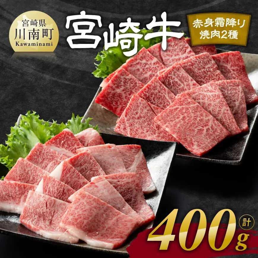 【令和8年7月発送】宮崎牛赤身(ウデorモモ)霜降り焼肉2種400g【肉 牛肉 牛 国産 宮崎県産 黒毛和牛 牛 和牛 焼肉 牛 やきにく BBQ 4等級  A4ランク うで モモ 肩ロース ロース 】