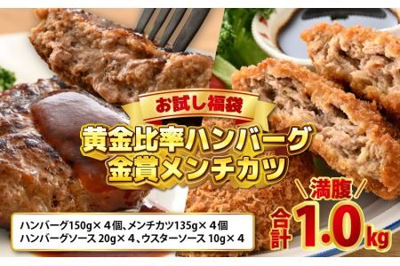 【お試し福袋】満腹1.0kg 黄金比率ハンバーグ4個 金賞メンチカツ4個 [A-015001] / ハンバーグ