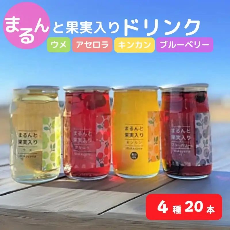 まるんと果実入りドリンク４種20本セット / 田辺市 ドリンク ジュース 果実ドリンク 梅ドリンク きんかんドリンク アセロラドリンク ブルーベリードリンク 梅 きんかん アセロラ ブルーベリー 和歌山県産 沖縄県産 ジュースセット【asr002】