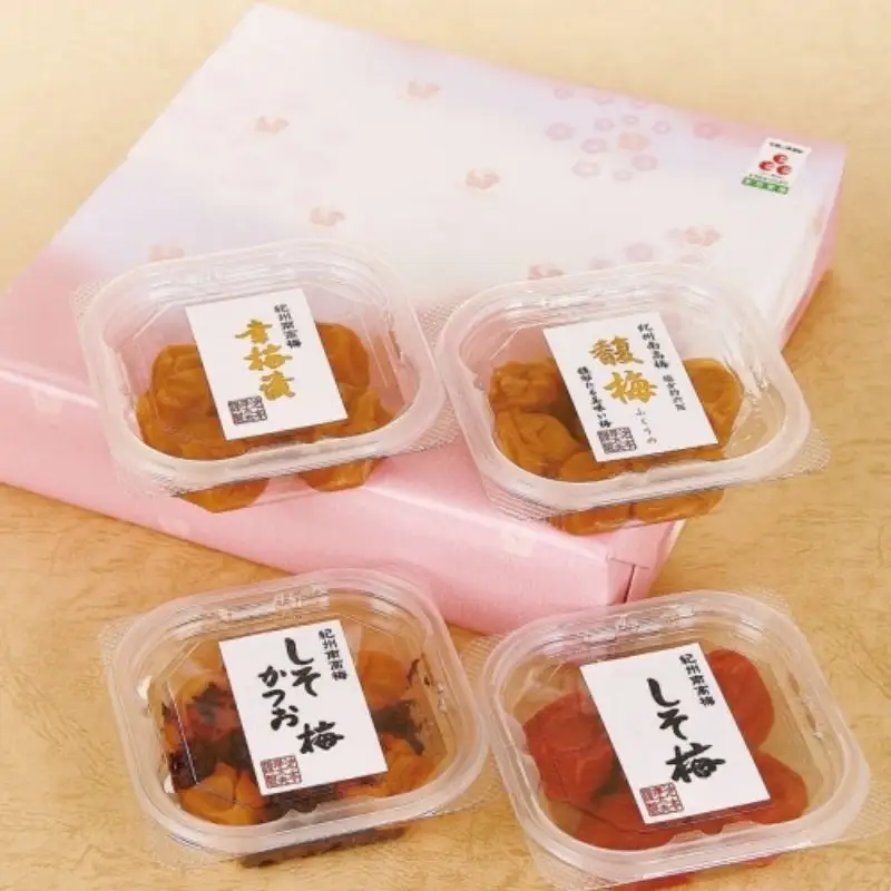 紀州南高梅 梅の舞セット（幸梅漬・しそかつお梅・馥梅・しそ梅 各60g） / 田辺市 紀州南高梅 南高梅 梅干し 梅干 梅 うめ 肉厚 お米 おにぎり 焼酎 梅酒 健康  しそ かつお はちみつ セット【ikm013】