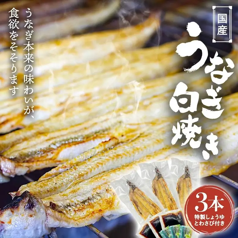 国産うなぎ白焼（３本） / 和歌山 田辺市 国産 国産うなぎ 国産鰻 うなぎ 鰻 鰻丼 うな丼 土用の丑の日  【ots020】