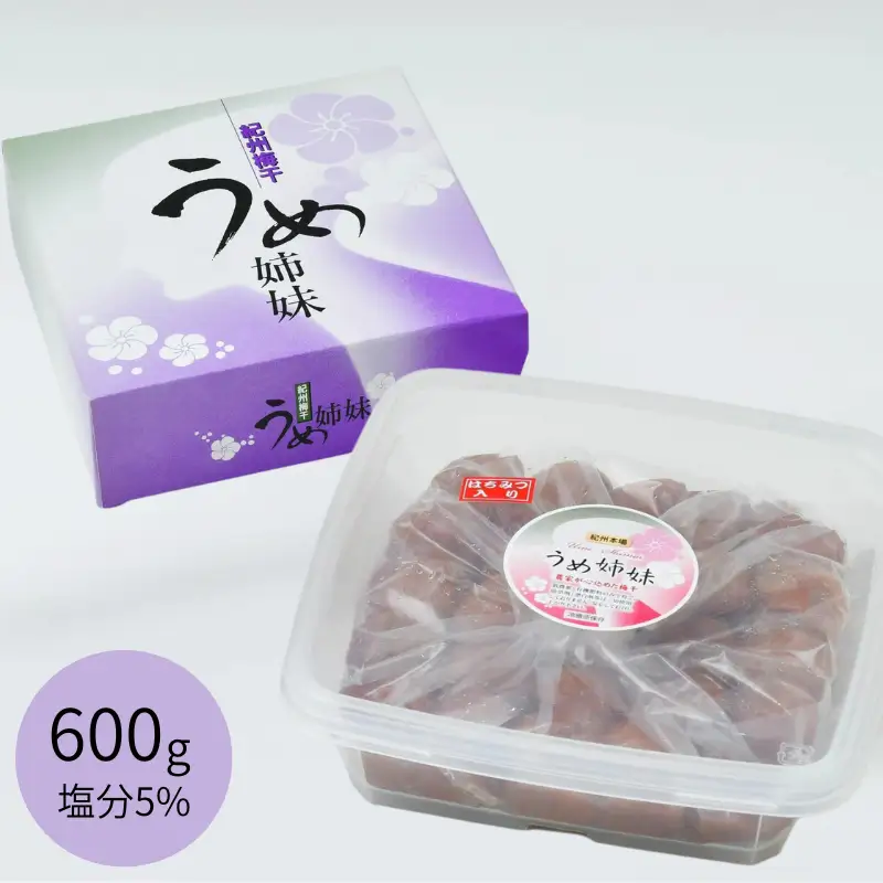 紀州南高うめ姉妹 はちみつ梅（塩分約5％）600ｇ / 田辺市 紀州南高梅 南高梅 梅干し 梅干 梅 うめ 肉厚 お米 おにぎり 焼酎 梅酒 健康 はちみつ梅 塩分約5％ 塩分控えめ【uth001】