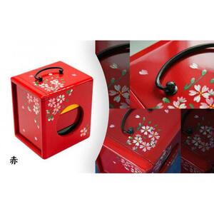 お弁当箱「遊山箱」（桜柄）【赤】3段重ねの木製