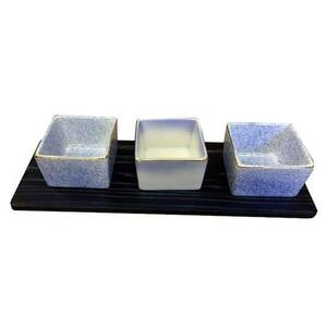 藍染杉コースター・三種盛りコバルト（陶磁器）セット
