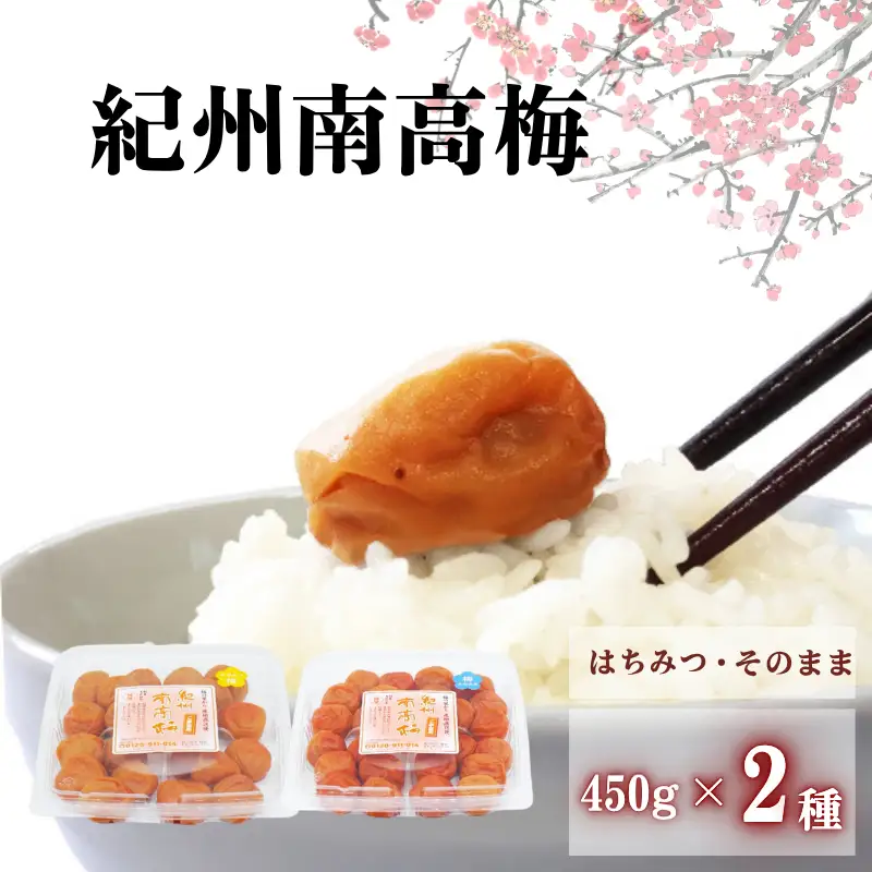 ご家庭用紀州南高梅　選べる2種セット450g×2種【はちみつ＆梅そのまま】 / 田辺市 紀州南高梅 南高梅 梅干し 梅干 梅 はちみつ梅 はちみつ漬け しそ梅 しそ漬け かつお梅 白干し梅 昔ながらの梅干し 梅干セット 食べ比べ セット 詰め合わせ【umy024-3-1】