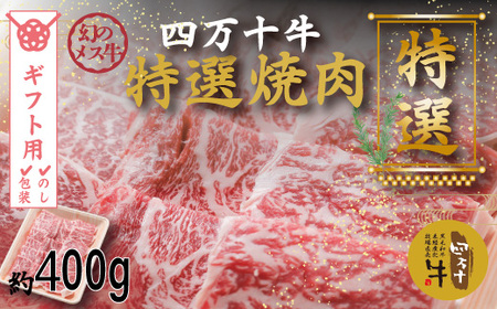 【ギフト用（包装・のし対応）】26-001G．幻のメス牛 四万十牛特選焼肉（約400ｇ）