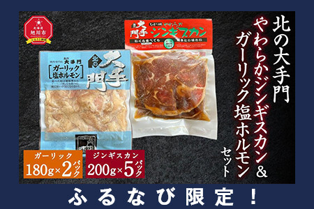 【ふるなび限定】北の大手門やわらかジンギスカン200g×2 ガーリック塩ホルモン180g×2セット | ジンギスカン _02935 FN-Limited-SP