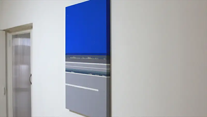 原画【彼女の家までの残りの道を歩いた】オリジナル風景画　キャンバス ペインティング　小田原出身在住イラストレーターの作品　心象風景　子供の頃見た風景　海　空　山 アート アート