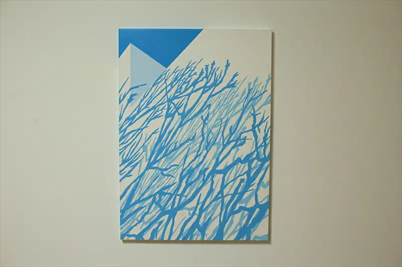 原画【ある青い晴天の日のできごと】オリジナル風景画　キャンバス ペインティング　小田原出身在住イラストレーターの作品　心象風景　子供の頃見た風景　海　空　山 アート アート