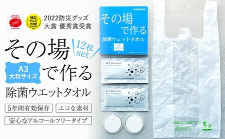 その場で作る除菌ウエットタオル12枚セット ABS0002