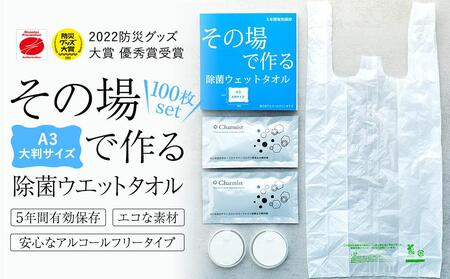 その場で作る除菌ウエットタオル100枚セット ABS0004