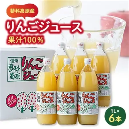 果汁100%りんごジュース　1L×6本_飲料・ドリンク りんごジュース 果汁飲料 林檎ジュース アップルジュース リンゴジュース_【1416317】