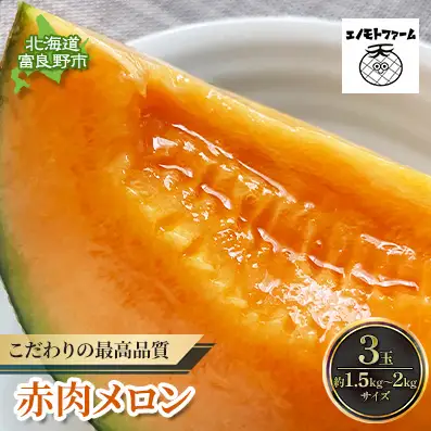 【2026年夏発送】北海道 富良野産 赤肉メロン 3玉 計4.5kg以上 ふらの メロン ギフト 果物 赤玉(榎本農園) メロン フルーツ 果物 新鮮 甘い 贈り物 ギフト 道産 ジューシー おやつ ふらの ブランド 夏 