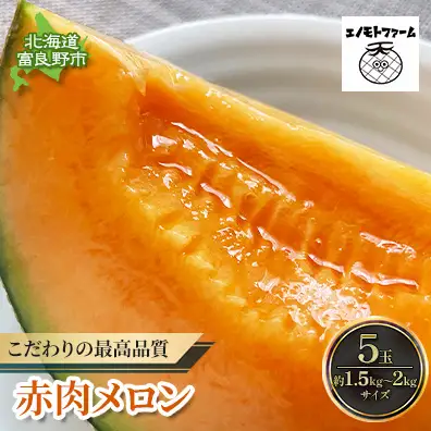 【2026年夏発送】北海道 富良野産 赤肉メロン 5玉 計7.5kg以上 ふらの メロン ギフト 果物 赤玉 (榎本農園) メロン フルーツ 果物 新鮮 甘い 贈り物 ギフト 道産 ジューシー おやつ ふらの ブランド 夏 