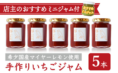 手作り いちごジャム 160g ５本 セット 希少 国産 マイヤーレモン お得 な お試し ミニジャム付   保存料 着色料 不使用  パン によく合う こだわり ジャム  日用品  KA-39