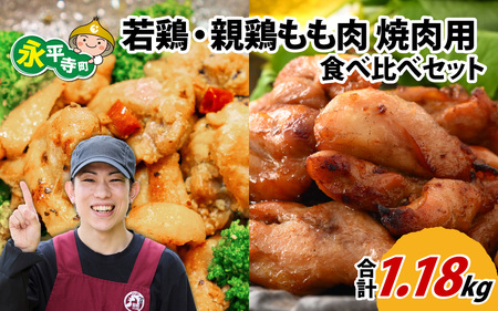 味付け肉「 国産若鶏もも肉 焼肉用 300g×2袋（計600g）」と「 国産親鶏もも肉焼肉用 290g×2袋（計580g）」の食べ比べセット [B-019005]