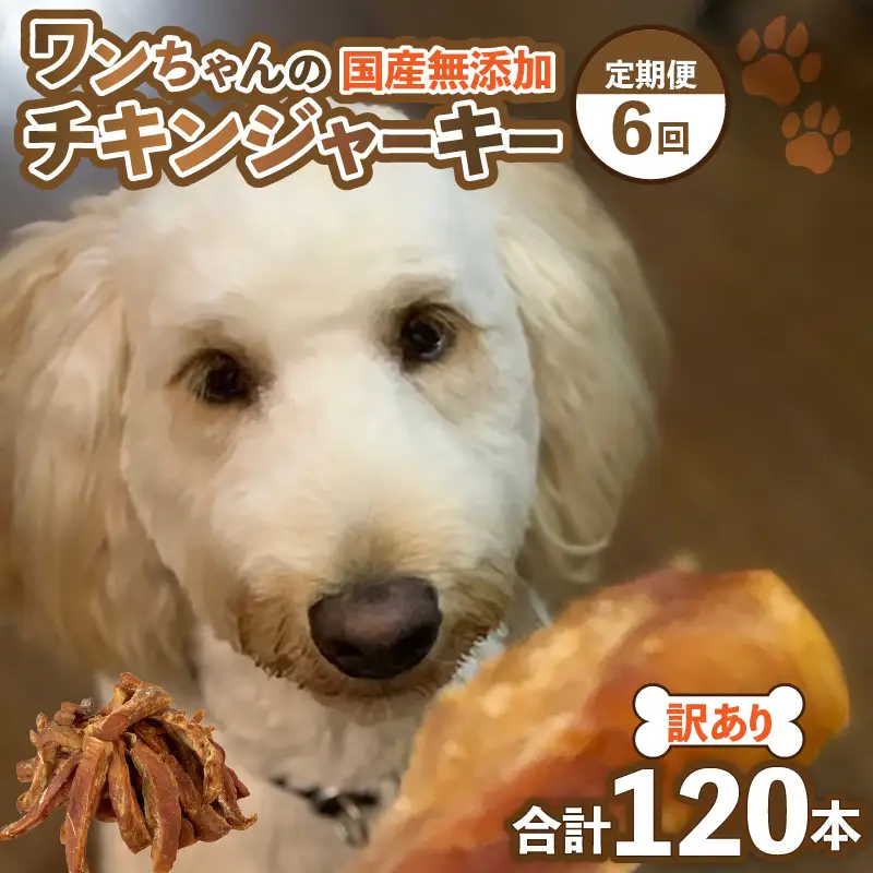 【訳あり】【定期便6回】【国産 鶏肉】20本×6回 ワンちゃんのチキンジャーキー／ ペットフード チキン 犬用ペットフード   [aw044-c001]
