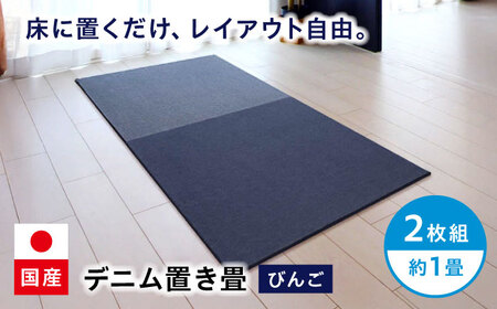 畳 畳とデニムが融合したデニム置き畳「びんご」　2枚組（約1畳）[BADN002]