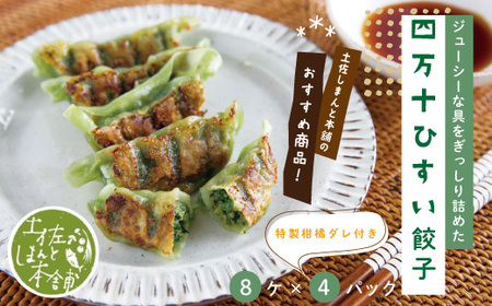26-1024．家(うち)に来る“高知” ジューシーな具をぎっしり詰めた手づくり!!　四万十ひすい餃子（8ケ入×4パック）・たれ付き　にんにく不使用！