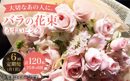 【6回定期便】バラ の 花束 （薄い ピンク ） 花 花束 バラ ばら ブーケ 記念日 贈答 ギフト プレゼント ＜花工房るふらん＞ [CCR027]