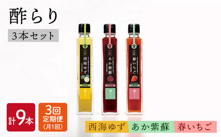【3回定期便】 飲む玄米酢 酢らり ゆず/しそ/いちご 3本＜川添酢造＞ [CDN004] 果実酢