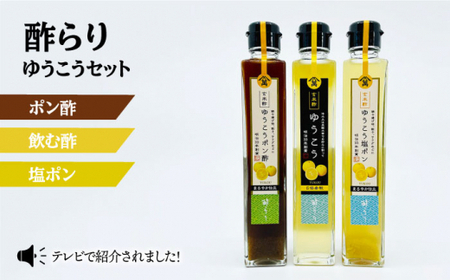 【長崎伝統柑橘使用】酢らり3本セット（ゆうこう・ゆうこうポン酢・ゆうこう塩ポン）＜川添酢造＞ [CDN040] 果実酢 ポン酢