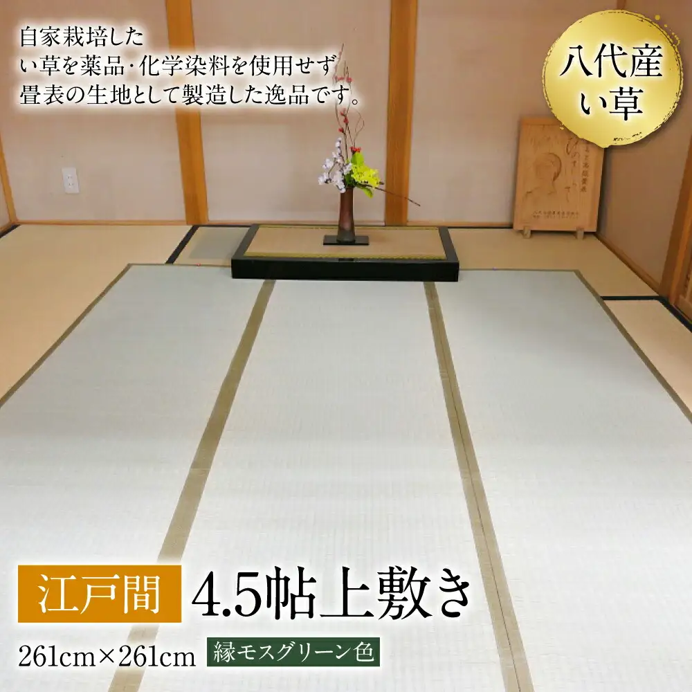 い草 上敷き 江戸間 4.5帖 261cm×261cm 縁モスグリーン色 イグサ 畳 敷物 ござ マット カーペット 熊本県 八代市 特産品 国産 日本製