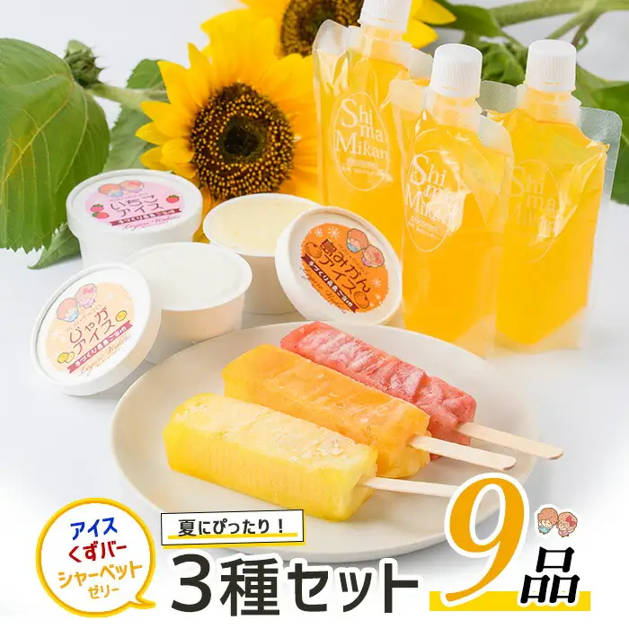 長島町産！シャーベットゼリー・くずバー・アイスセット(3種・合計9個)【レガーレ・ワキタ】waki-7326