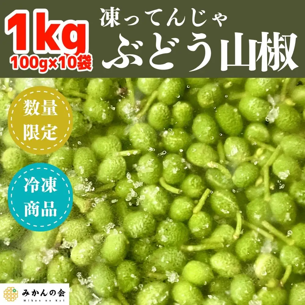 【6月下旬出荷予定】冷凍山椒 凍ってんじゃ ぶどう山椒 1kg ( 100g × 10袋 ) 和歌山県産 【みかんの会】
