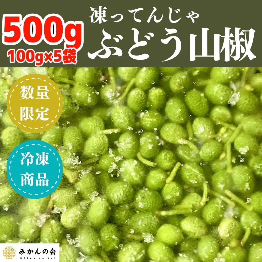 【6月下旬出荷予定】冷凍山椒 凍ってんじゃ ぶどう山椒 500g ( 100g × 5袋 ) 和歌山県産 【みかんの会】