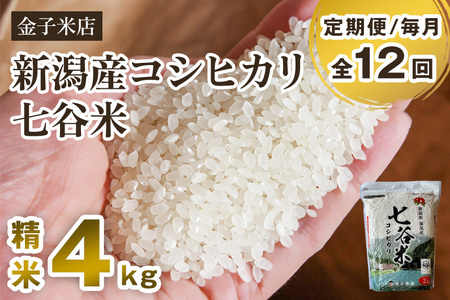 【令和7年産】【定期便12ヶ月毎月お届け】老舗米穀店が厳選 新潟県加茂市産コシヒカリ「七谷米」精米4kg（2kg×2）〈順次出荷〉 従来品種 金子米店