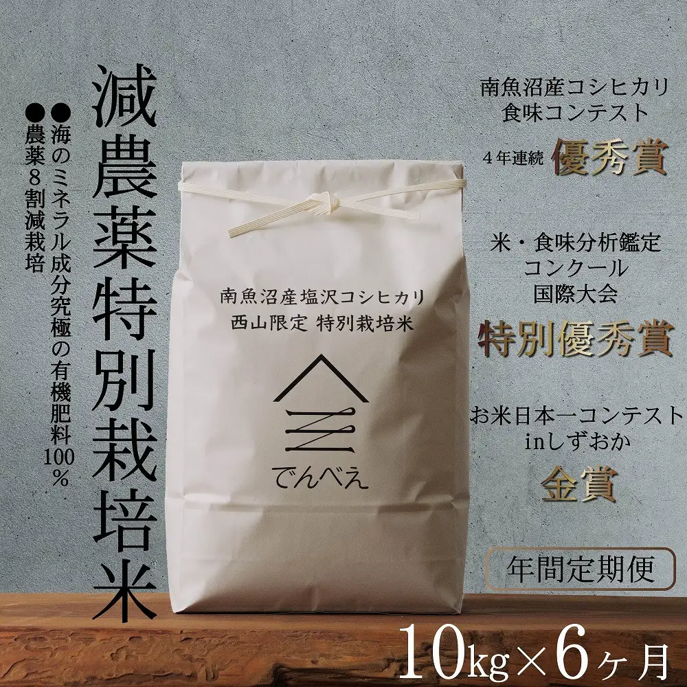 【定期便隔月お届け令和8年産新米予約】南魚沼食味コンクール4年連続優秀賞　8割減農薬特別栽培米10kg×6回　南魚沼塩沢産コシヒカリ【定期便 銘柄米 ブランド米 精米 こしひかり コシヒカリ】【2026年9月中旬から1ヶ月以内に順次発送予定】