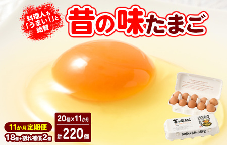 【11ヶ月定期便】料理人も「うまい！」と絶賛 昔の味たまご 20個入り（18個＋割れ補償2個）×11か月| 卵 鶏卵 玉子 たまご 生卵 国産 濃厚 コク 卵かけご飯 旨味 旨み ※着日指定不可