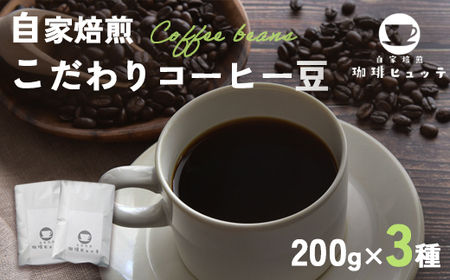 自家焙煎珈琲 こだわり コーヒー豆 600g （200g×3袋） | コーヒー 珈琲