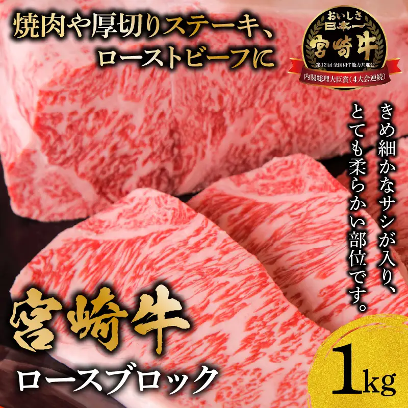 牛肉 ステーキ 牛肉[宮崎牛 ロース ブロック 1kg]